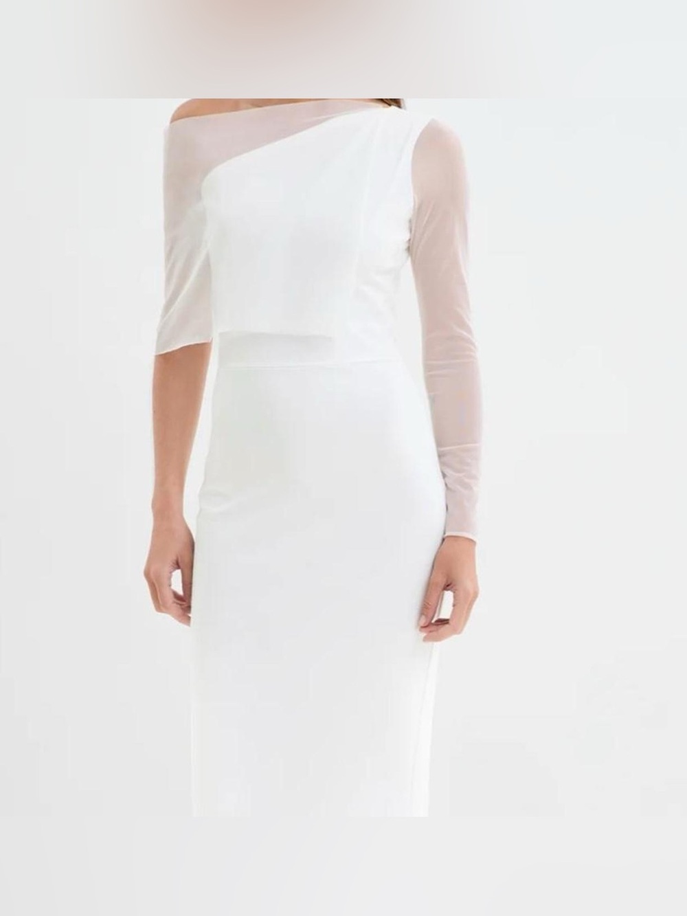 Marcella NYC Valeria White mesh off the shoulder maxi dress